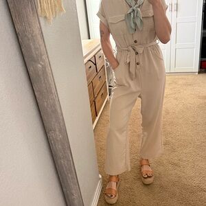 HYFVE Latte Short Sleeve Button Jumpsuit